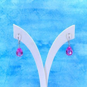 14K Pink Sapphire & Diamond Drop Dangle Earrings
